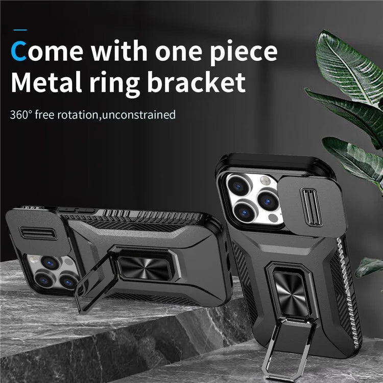 For iPhone 13 Pro Phone Case Impact-Resistant Armor Cover with Slide Camera Lid