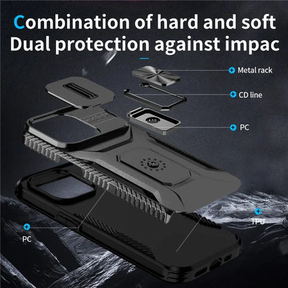 For iPhone 13 Pro Phone Case Impact-Resistant Armor Cover with Slide Camera Lid