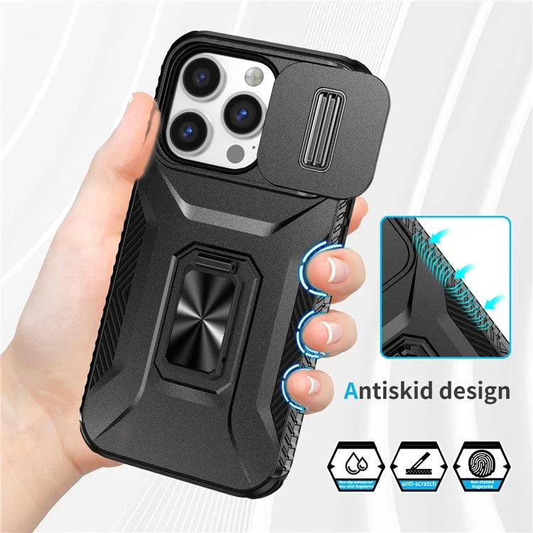 For iPhone 13 Pro Phone Case Impact-Resistant Armor Cover with Slide Camera Lid