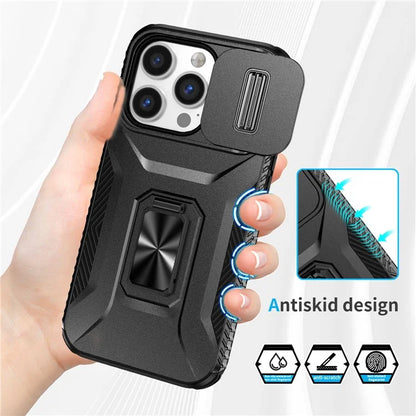 For iPhone 13 Pro Phone Case Impact-Resistant Armor Cover with Slide Camera Lid