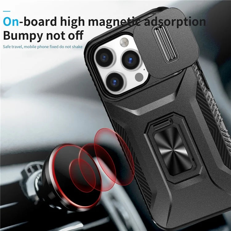 For iPhone 13 Pro Phone Case Impact-Resistant Armor Cover with Slide Camera Lid