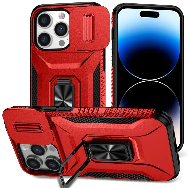 For iPhone 13 Pro Phone Case Impact-Resistant Armor Cover with Slide Camera Lid