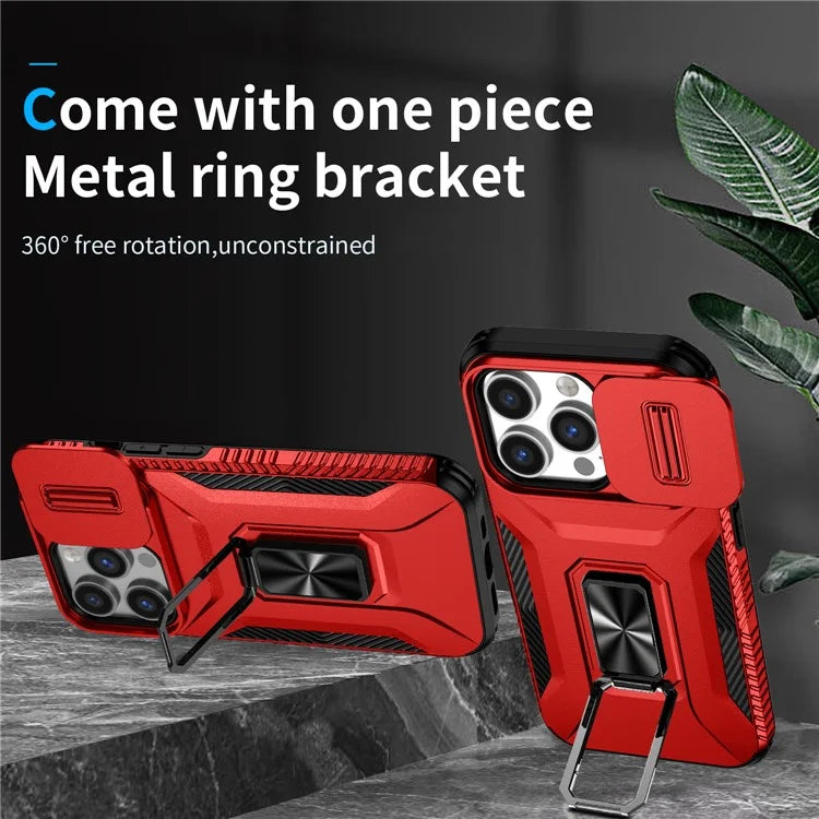 For iPhone 13 Pro Phone Case Impact-Resistant Armor Cover with Slide Camera Lid