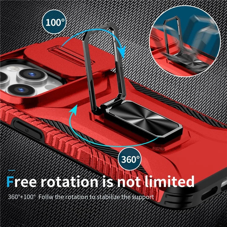 For iPhone 13 Pro Phone Case Impact-Resistant Armor Cover with Slide Camera Lid