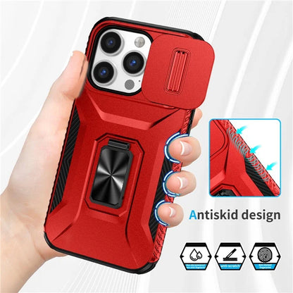 For iPhone 13 Pro Phone Case Impact-Resistant Armor Cover with Slide Camera Lid