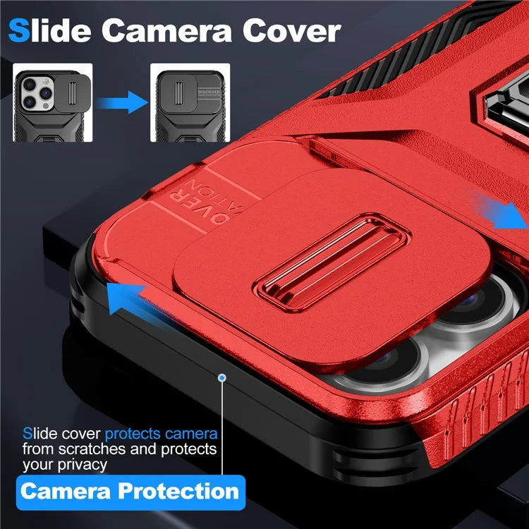 For iPhone 13 Pro Phone Case Impact-Resistant Armor Cover with Slide Camera Lid