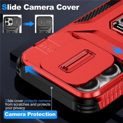 For iPhone 13 Pro Phone Case Impact-Resistant Armor Cover with Slide Camera Lid