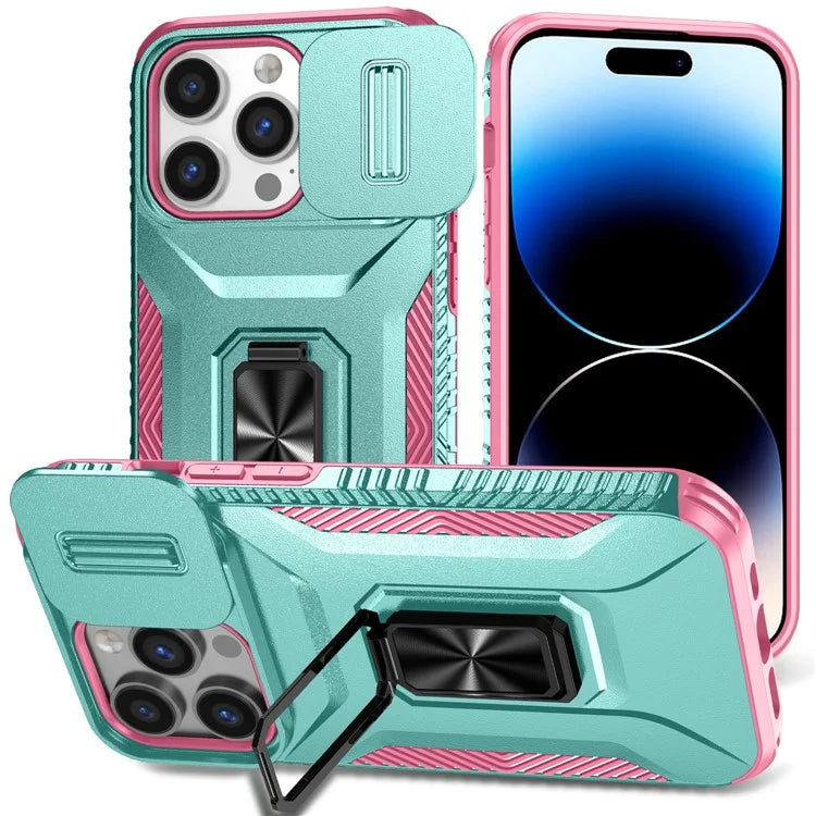 For iPhone 13 Pro Phone Case Impact-Resistant Armor Cover with Slide Camera Lid