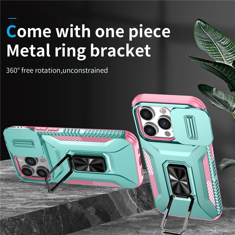 For iPhone 13 Pro Phone Case Impact-Resistant Armor Cover with Slide Camera Lid