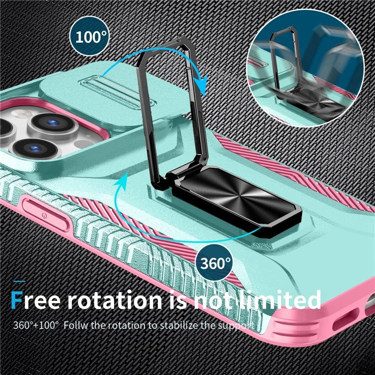 For iPhone 13 Pro Phone Case Impact-Resistant Armor Cover with Slide Camera Lid