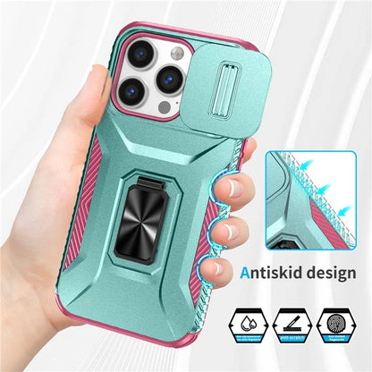 For iPhone 13 Pro Phone Case Impact-Resistant Armor Cover with Slide Camera Lid