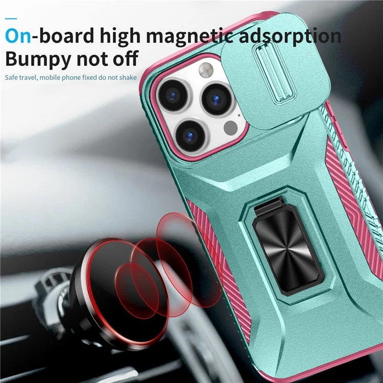 For iPhone 13 Pro Phone Case Impact-Resistant Armor Cover with Slide Camera Lid