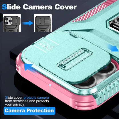 For iPhone 13 Pro Phone Case Impact-Resistant Armor Cover with Slide Camera Lid
