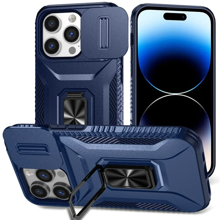 For iPhone 13 Pro Phone Case Impact-Resistant Armor Cover with Slide Camera Lid