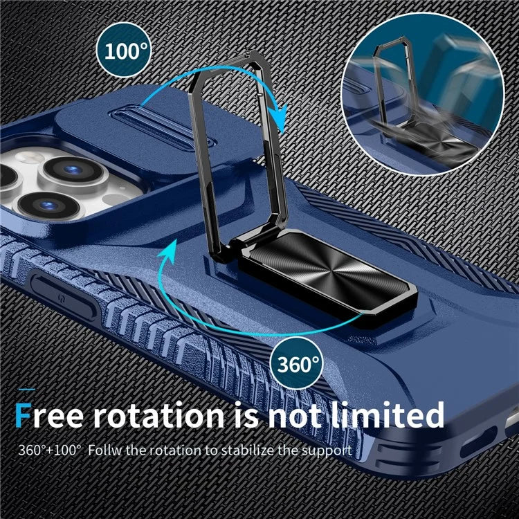 For iPhone 13 Pro Phone Case Impact-Resistant Armor Cover with Slide Camera Lid