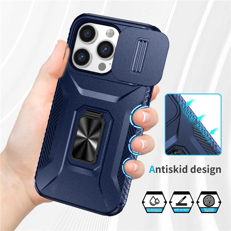 For iPhone 13 Pro Phone Case Impact-Resistant Armor Cover with Slide Camera Lid