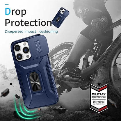 For iPhone 13 Pro Phone Case Impact-Resistant Armor Cover with Slide Camera Lid