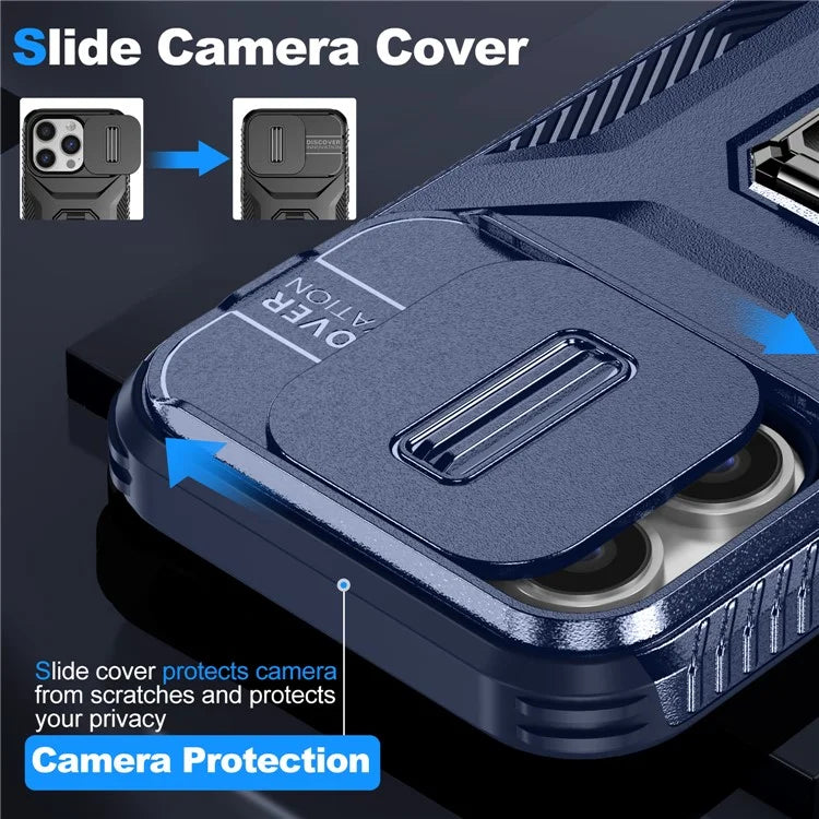 For iPhone 13 Pro Phone Case Impact-Resistant Armor Cover with Slide Camera Lid