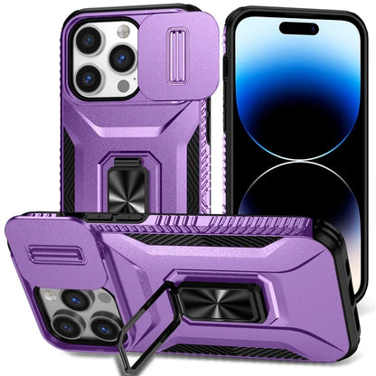 For iPhone 13 Pro Phone Case Impact-Resistant Armor Cover with Slide Camera Lid