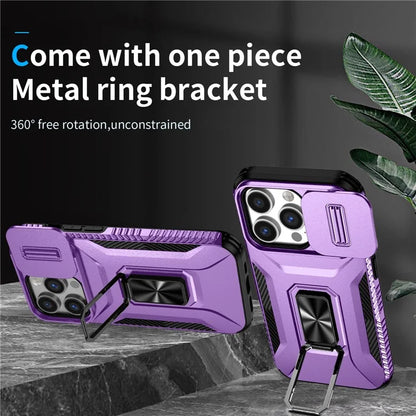 For iPhone 13 Pro Phone Case Impact-Resistant Armor Cover with Slide Camera Lid
