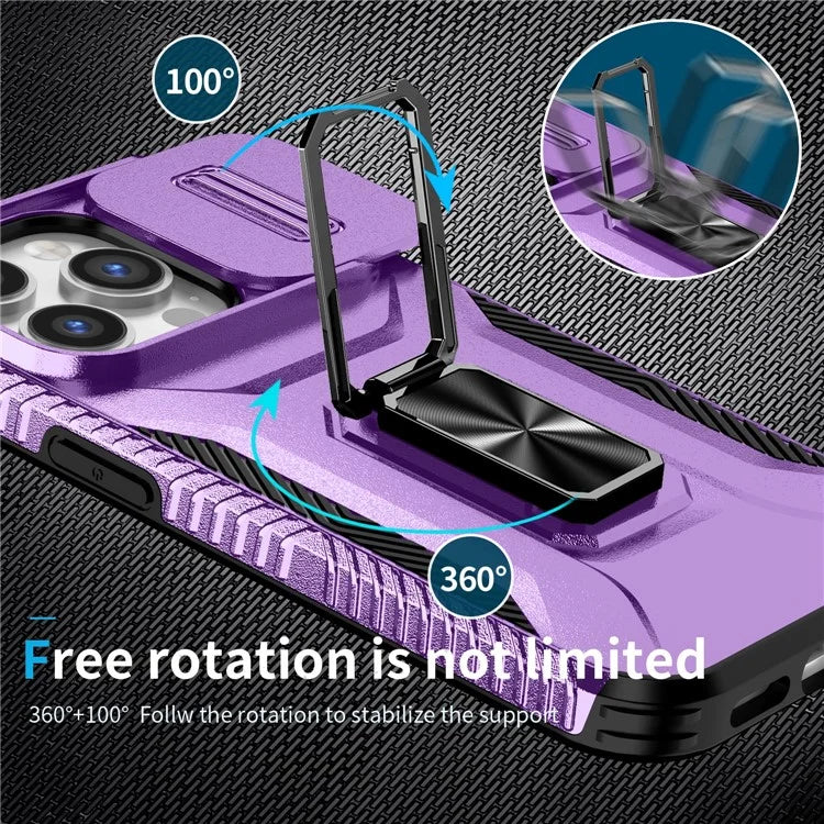 For iPhone 13 Pro Phone Case Impact-Resistant Armor Cover with Slide Camera Lid