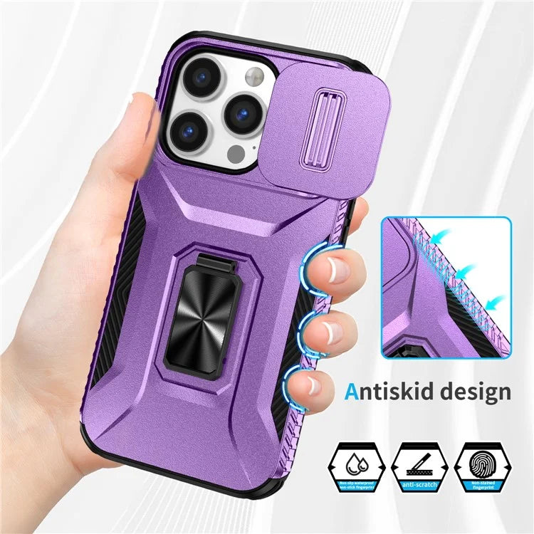 For iPhone 13 Pro Phone Case Impact-Resistant Armor Cover with Slide Camera Lid
