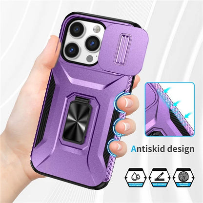 For iPhone 13 Pro Phone Case Impact-Resistant Armor Cover with Slide Camera Lid