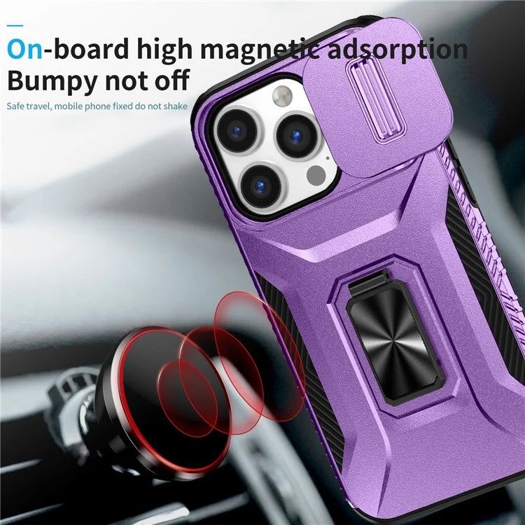 For iPhone 13 Pro Phone Case Impact-Resistant Armor Cover with Slide Camera Lid