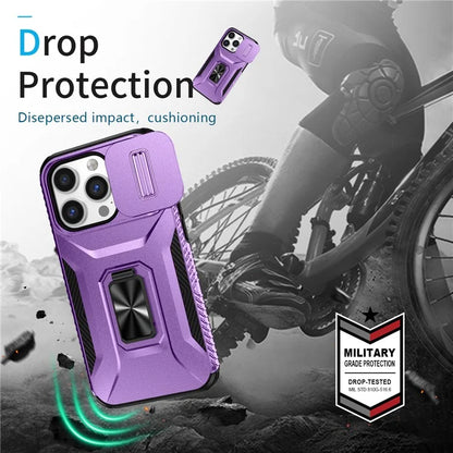 For iPhone 13 Pro Phone Case Impact-Resistant Armor Cover with Slide Camera Lid