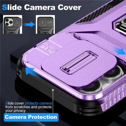 For iPhone 13 Pro Phone Case Impact-Resistant Armor Cover with Slide Camera Lid
