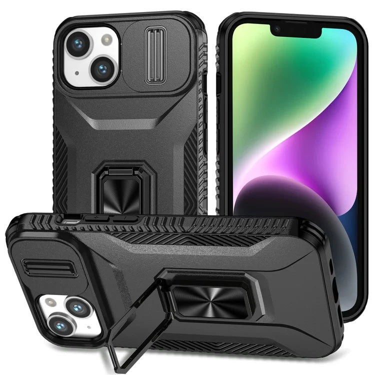 For iPhone 13 / 14 Case Slide Lens Protection Phone Cover Support Car Magnetic Mount