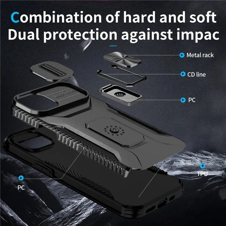 For iPhone 13 / 14 Case Slide Lens Protection Phone Cover Support Car Magnetic Mount