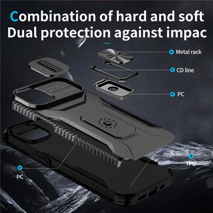 For iPhone 13 / 14 Case Slide Lens Protection Phone Cover Support Car Magnetic Mount
