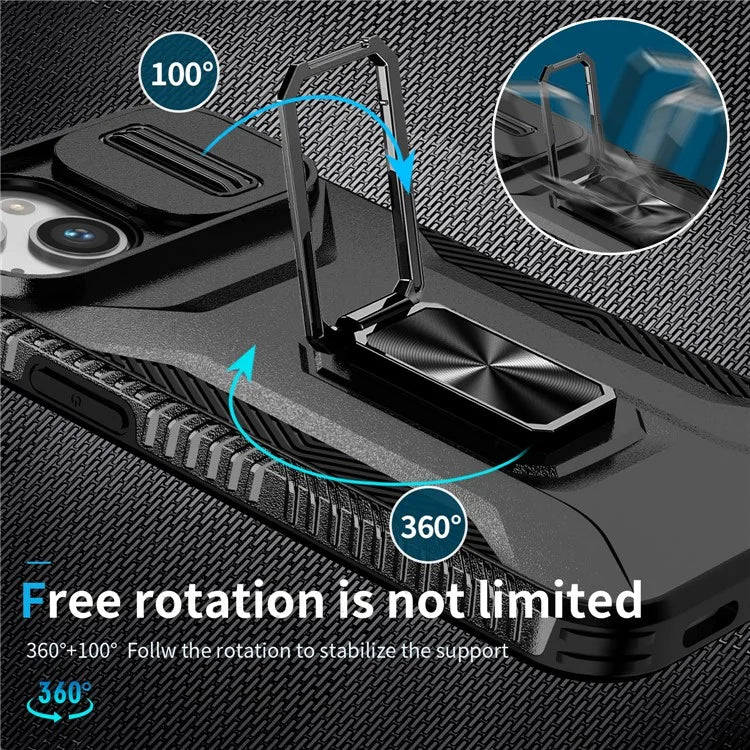 For iPhone 13 / 14 Case Slide Lens Protection Phone Cover Support Car Magnetic Mount
