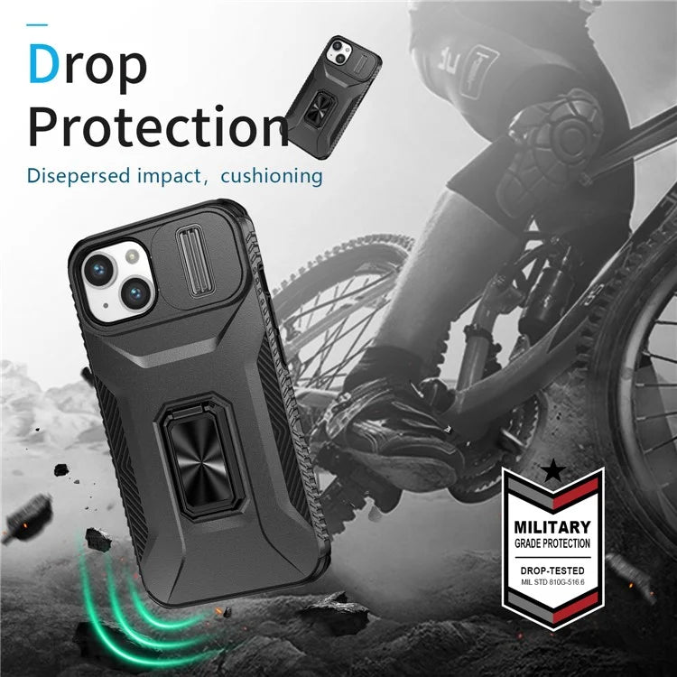 For iPhone 13 / 14 Case Slide Lens Protection Phone Cover Support Car Magnetic Mount