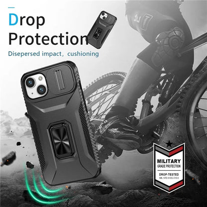 For iPhone 13 / 14 Case Slide Lens Protection Phone Cover Support Car Magnetic Mount