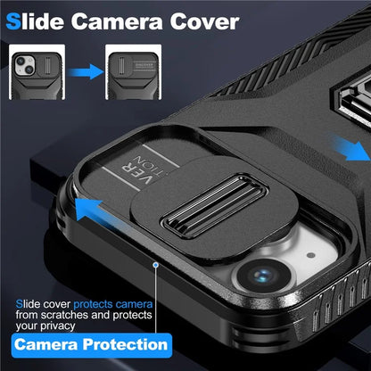 For iPhone 13 / 14 Case Slide Lens Protection Phone Cover Support Car Magnetic Mount