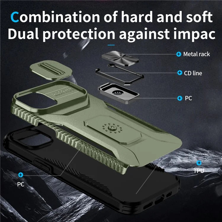 For iPhone 13 / 14 Case Slide Lens Protection Phone Cover Support Car Magnetic Mount