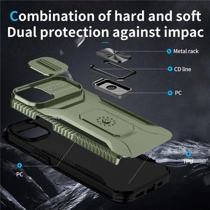 For iPhone 13 / 14 Case Slide Lens Protection Phone Cover Support Car Magnetic Mount