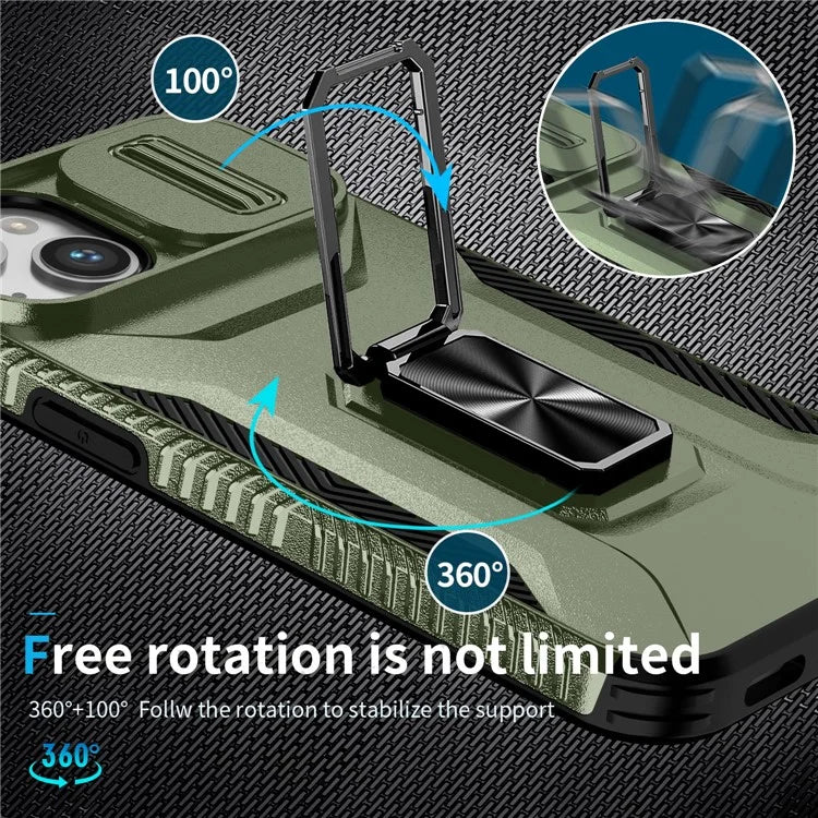 For iPhone 13 / 14 Case Slide Lens Protection Phone Cover Support Car Magnetic Mount