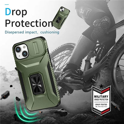 For iPhone 13 / 14 Case Slide Lens Protection Phone Cover Support Car Magnetic Mount
