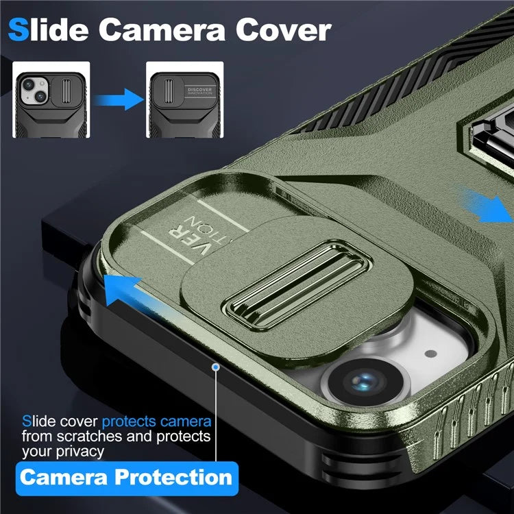 For iPhone 13 / 14 Case Slide Lens Protection Phone Cover Support Car Magnetic Mount