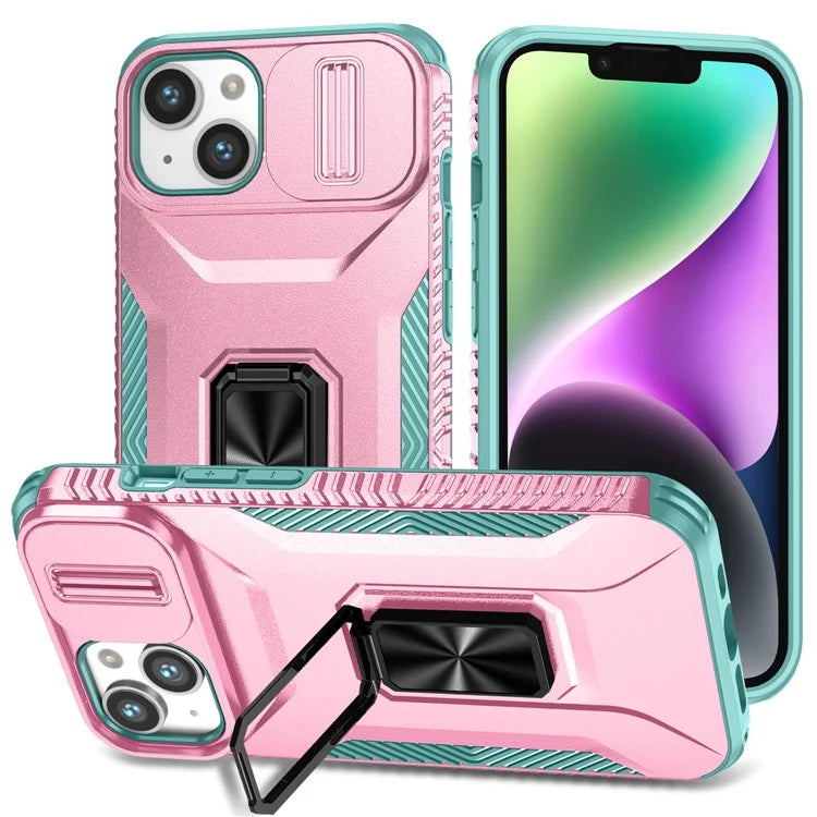 For iPhone 13 / 14 Case Slide Lens Protection Phone Cover Support Car Magnetic Mount