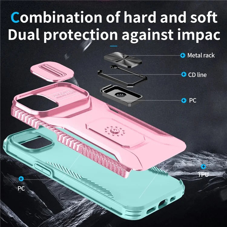 For iPhone 13 / 14 Case Slide Lens Protection Phone Cover Support Car Magnetic Mount