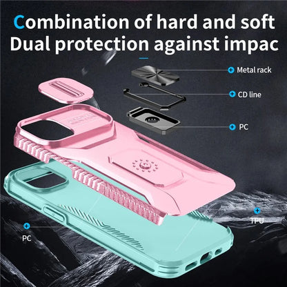 For iPhone 13 / 14 Case Slide Lens Protection Phone Cover Support Car Magnetic Mount