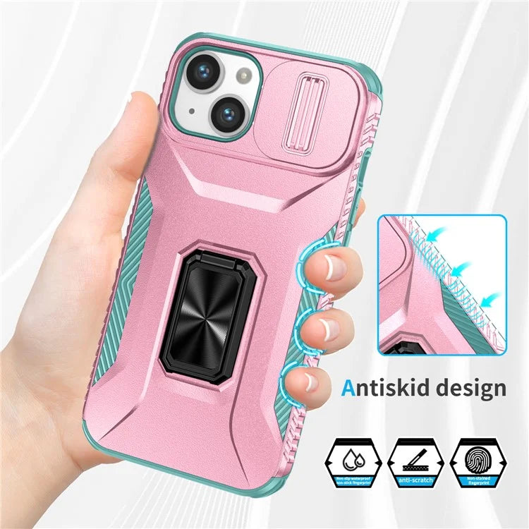 For iPhone 13 / 14 Case Slide Lens Protection Phone Cover Support Car Magnetic Mount