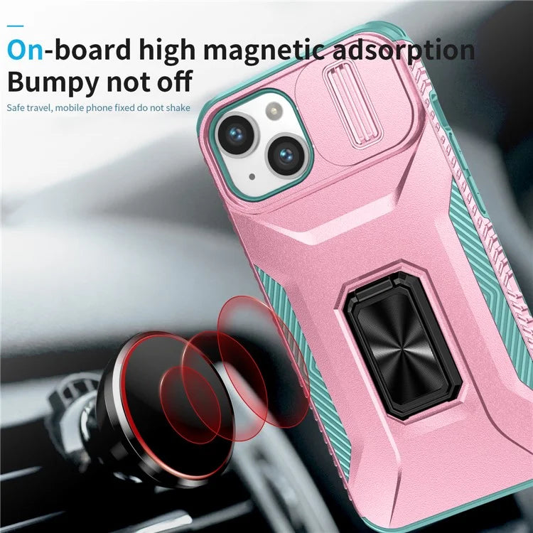 For iPhone 13 / 14 Case Slide Lens Protection Phone Cover Support Car Magnetic Mount