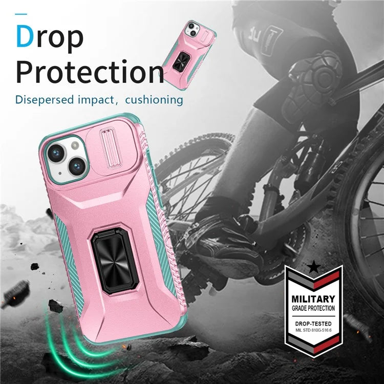 For iPhone 13 / 14 Case Slide Lens Protection Phone Cover Support Car Magnetic Mount