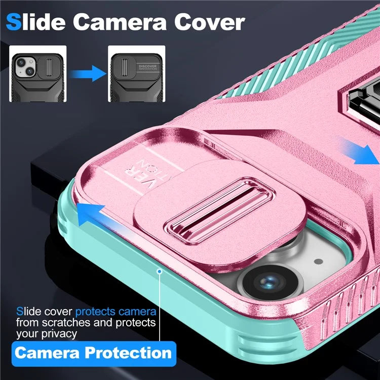 For iPhone 13 / 14 Case Slide Lens Protection Phone Cover Support Car Magnetic Mount