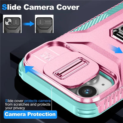 For iPhone 13 / 14 Case Slide Lens Protection Phone Cover Support Car Magnetic Mount